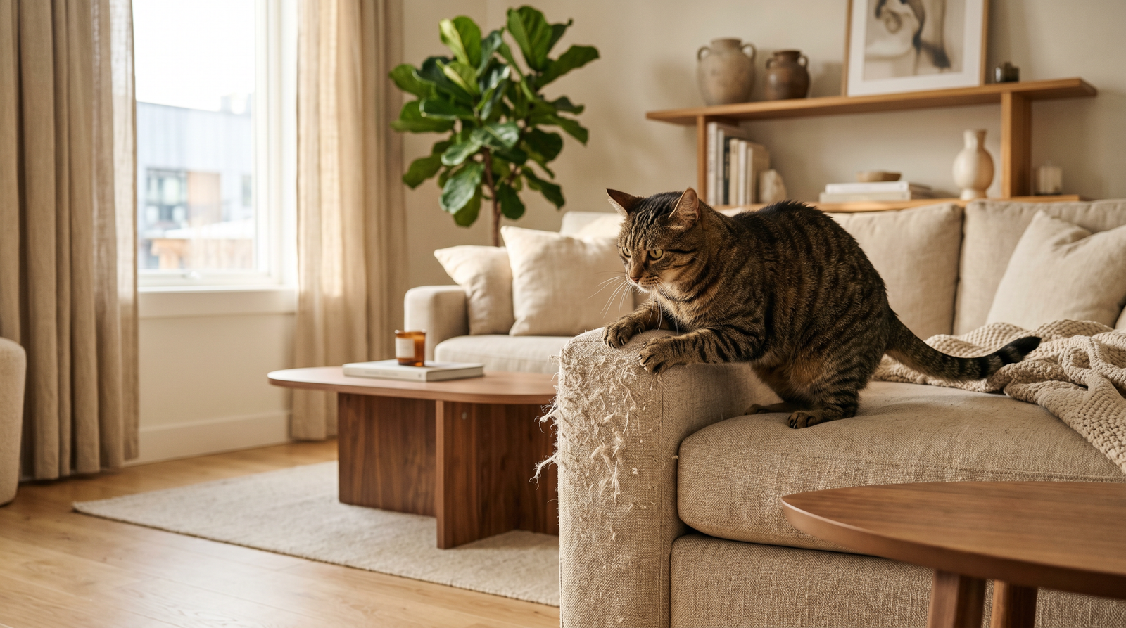 Katze kratzt Sofa